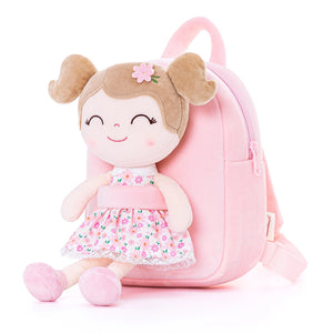 Mochila y Muñeca LittleLu Flores Rosa Claro