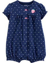 Cargar imagen en el visor de la galería, Carter&#39;s Strawberry Snap-Up Romper Blue and White Dots