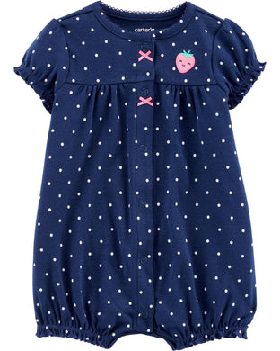 Carter's Strawberry Snap-Up Romper Blue and White Dots