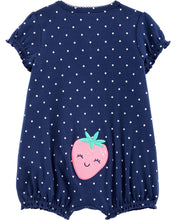 Cargar imagen en el visor de la galería, Carter&#39;s Strawberry Snap-Up Romper Blue and White Dots