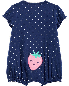 Carter's Strawberry Snap-Up Romper Blue and White Dots