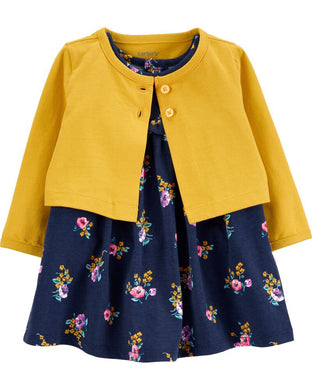 carter 2-Piece Floral Bodysuit Dress & Cardigan Set