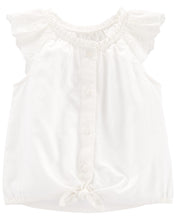 Cargar imagen en el visor de la galería, Tie-Hem Ruffle Top / Camisa Top Blanca con volantes y dobladillo anudado 3 Años
