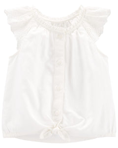 Tie-Hem Ruffle Top / Camisa Top Blanca con volantes y dobladillo anudado 3 Años