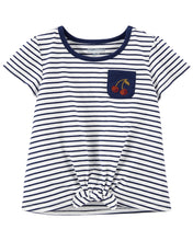 Cargar imagen en el visor de la galería, Tshirt - Tie-Front Top / Camisa Rayas Azules Top con lazo en el frente 3 y 4 años