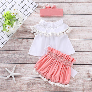 Conjuntos de bebé para bebes sin mangas Casual camisa Blanca + diadema y Short Rosado