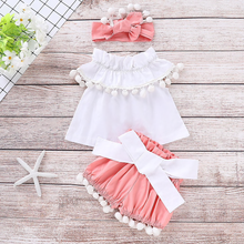 Cargar imagen en el visor de la galería, Conjuntos de bebé para bebes sin mangas Casual camisa Blanca + diadema y Short Rosado