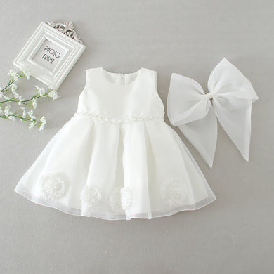 Ropa para bebé recién nacido, vestido sólido Formal, vestidos sólidos de flores, vestido de fiesta blanca Bautizo