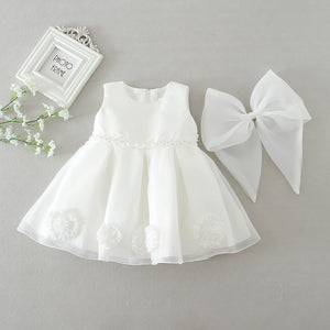 Ropa para bebé recién nacido, vestido sólido Formal, vestidos sólidos de flores, vestido de fiesta blanca Bautizo