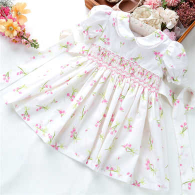 Vestido Verano Español Blanco con Flores Rosas 3, 4 y 6 Años