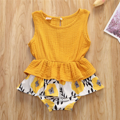 Bodysuit Sleeveless Jumpsuit Outfits Flowers Ruffled Clothes Sunsuit Mostaza