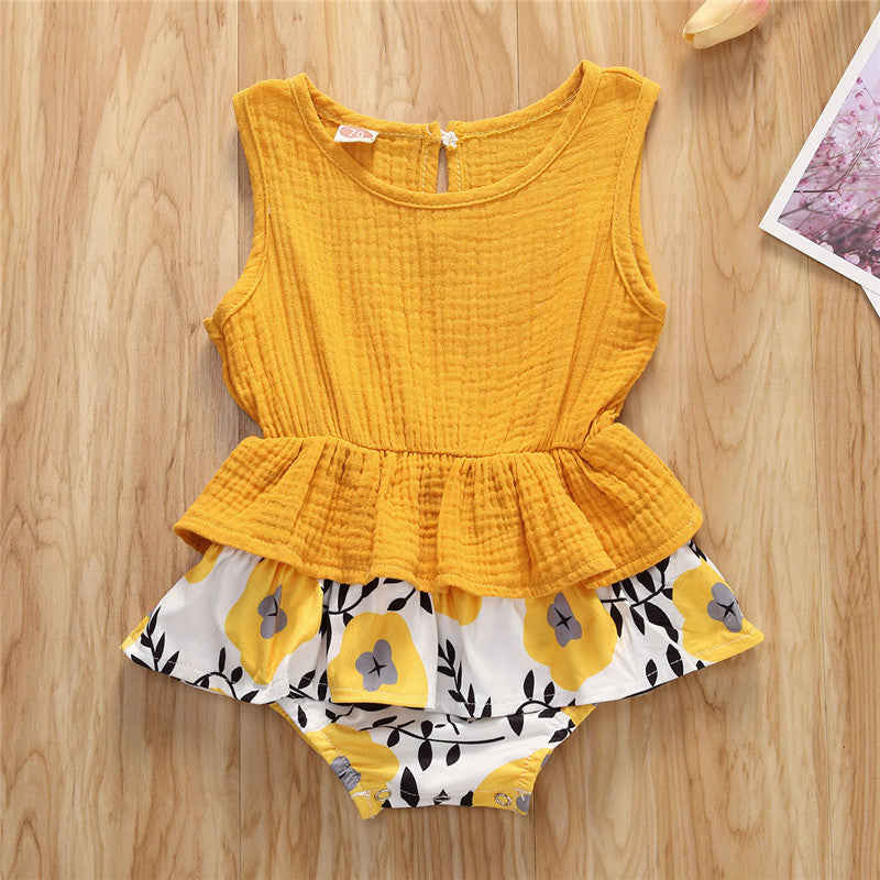 Bodysuit Sleeveless Jumpsuit Outfits Flowers Ruffled Clothes Sunsuit Mostaza
