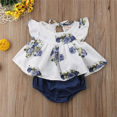 Traje para bebe Niña Floral Tops + Shorts 2 piezas / Conjunto Conjuntos O-cuello Estampado de flores  1 y 2 años