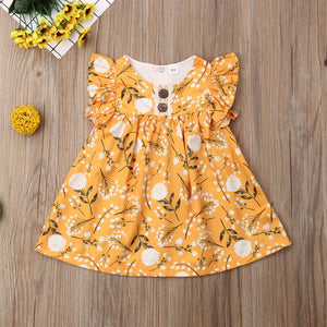 Vestido de Mostaza con Flores Blancas