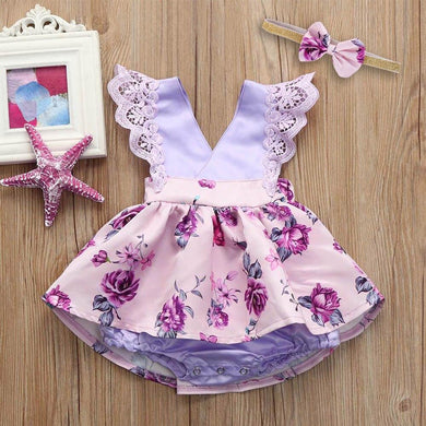 Purple Baby Dress Summer Flowers and Beautiful Lace / Vestido Morado para Bebe