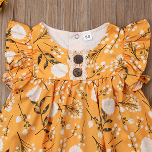 Vestido de Mostaza con Flores Blancas