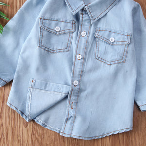 Camiseta manga larga para niños pequeños, ropa informal de bolsillo