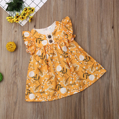Vestido de Mostaza con Flores Blancas