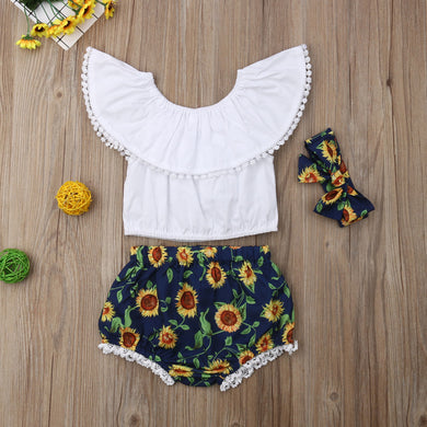 Ropa de niña Recién nacido Verano Tops con volantes Pantalones cortos de girasol
