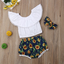 Cargar imagen en el visor de la galería, Ropa de niña Recién nacido Verano Tops con volantes Pantalones cortos de girasol