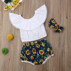 Ropa de niña Recién nacido Verano Tops con volantes Pantalones cortos de girasol