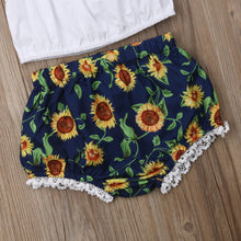 Cargar imagen en el visor de la galería, Ropa de niña Recién nacido Verano Tops con volantes Pantalones cortos de girasol