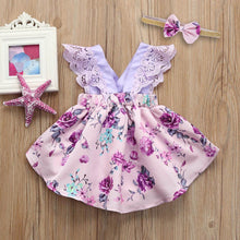 Cargar imagen en el visor de la galería, Purple Baby Dress Summer Flowers and Beautiful Lace / Vestido Morado para Bebe