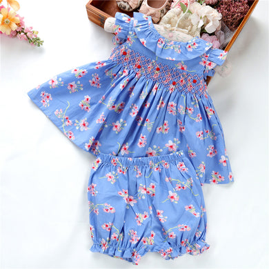 Vestido Verano Español Azul con Flores