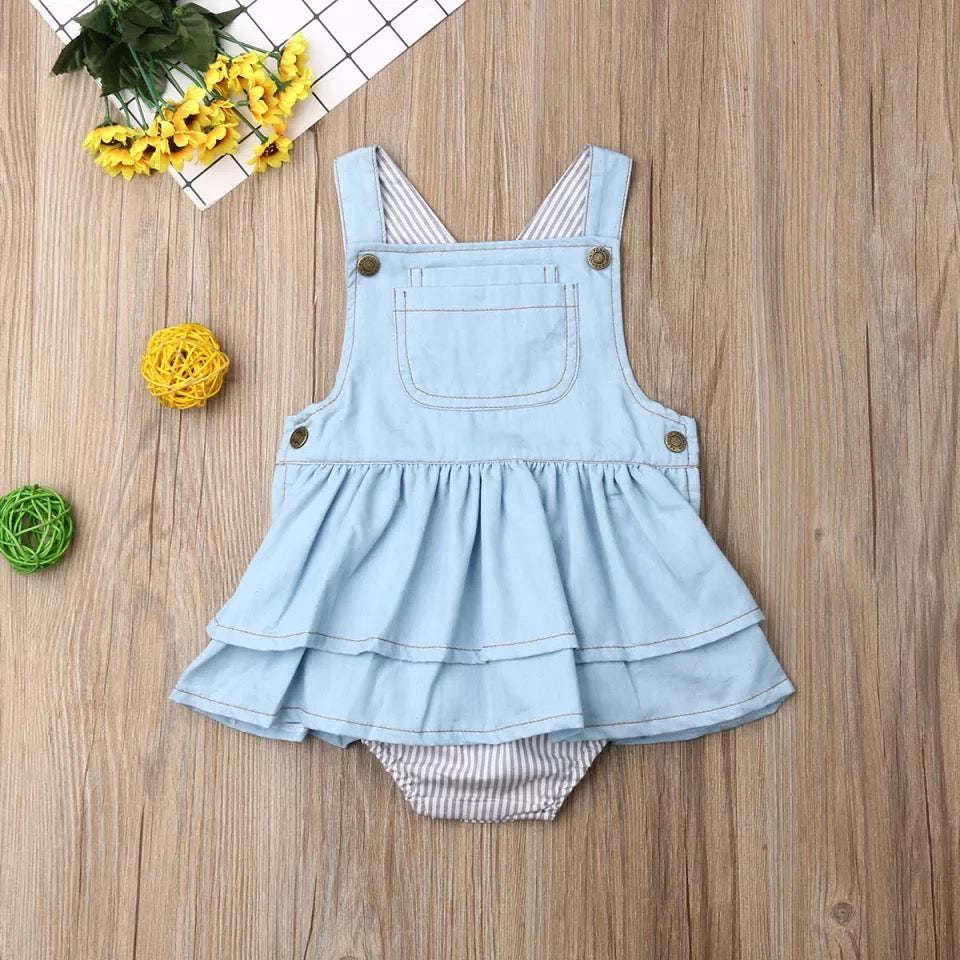 Mono de mezclilla con tirantes Trajes de rayas sin mangas azules