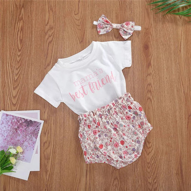 Newborn Infant Baby Girls Boys Clothes Sets Letter Flowers Print Short Sleeve T Shirts Tops Shorts Headband 2pcs