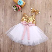 Cargar imagen en el visor de la galería, Golden Princess Baby Dress Fancy Wedding Dress Sleeveless