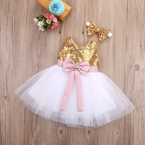 Golden Princess Baby Dress Fancy Wedding Dress Sleeveless